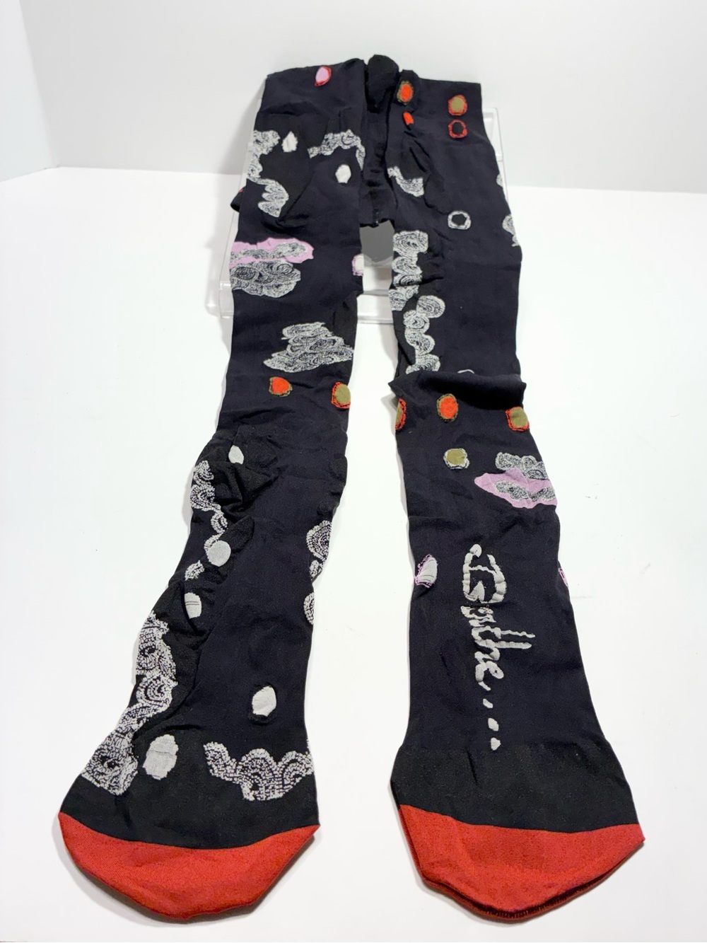 Berthe France Polka Dot Swirl Pattern Opaque Tights Black Multi Size 3/4 (M/L)